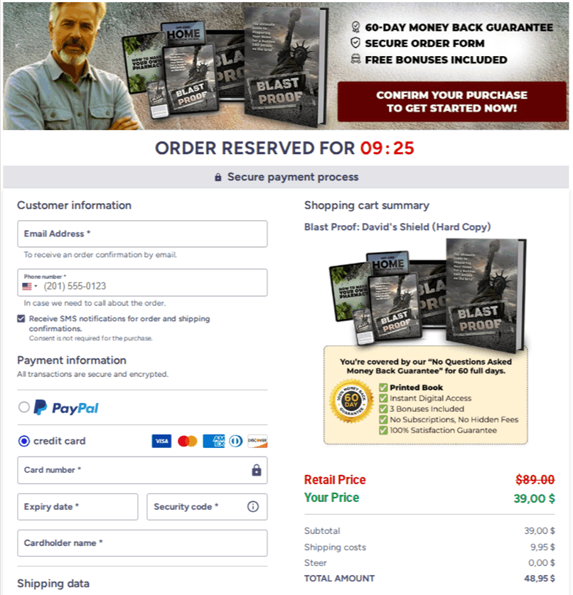 Blast Proof David's Shield USA Checkout